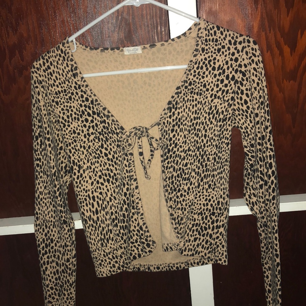 cheetah print long sleeve tie top size:s